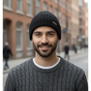 Barts Haakon Beanie Hat Soft Wool Fine Knit Fleece Lined Warm Black Mens One Sz